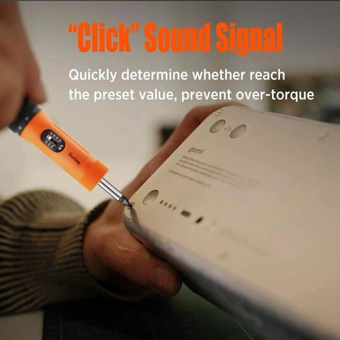 Using 36Pcs Torque Screwdriver Wrench Driver Set 10-70 Inch Pounds lbs on a device with click sound indication for precision.