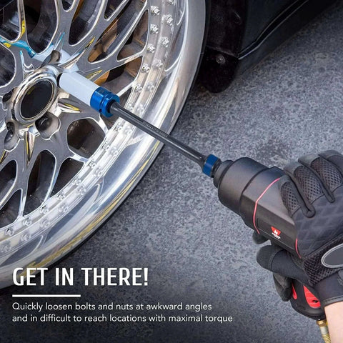 Using 10pc 1/2" Drive Torque Limiting Extension Stick Set with 8" 65-150 ft.-lb. Impact Torque Sticks on car wheel lug nut