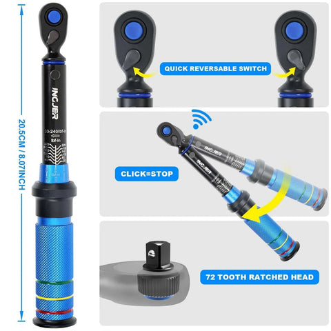 UPGRADE Mini 1/4" Drive Click Torque Wrench 20-240 in.lb with dual-direction, quick reversible switch, and 72 tooth ratchet head.