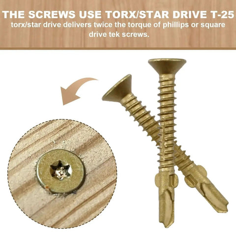 Number Ten By One And Five Eighth Inch Reamer Tek Torx Star Head Self Drilling Screws for Wood to Metal Fastening in Trailers T25 Drive
