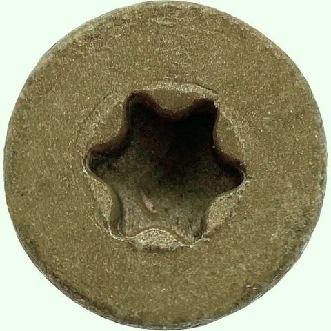 Close-up of Torx T30 star head of Heavy Duty Wood To Metal Reamer Tek Screws With Self Drilling Tip for flatbeds and trailers.