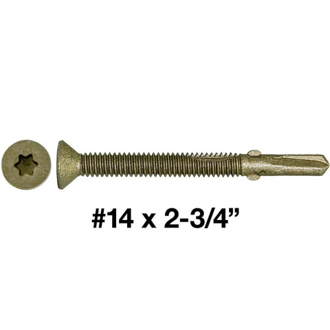 Heavy Duty Wood To Metal Reamer Tek Screws With Self Drilling Tip Torx T30 Star Head 14 By 2 And 3 Quarters Inch bronze finish