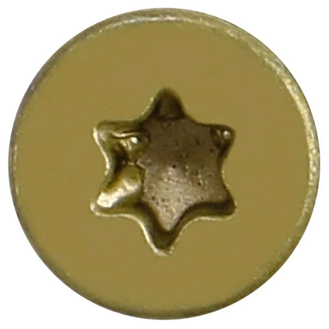 Close-up of Self Drilling Tek Screws 14 X 3 1/4 Reamer Torx T30 Star Drive head, ideal for attaching wood to steel.
