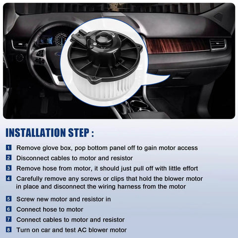Installation guide with AC Blower Motor With Fan Replacement For Toyota Tacoma 1995 1996 1997 1998 1999 2000 2001 2002 2003 2004 And Toyota Echo HVAC Plastic Heater Blower Motor Fitment Replacement 700059 8710352060 8710304030 in car dashboard