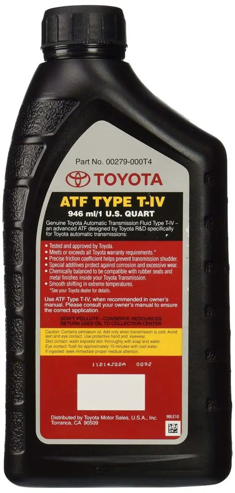 Lexus ATF T-IV Automatic Transmission Fluid 1 Quart Universal Fit For Lexus And Toyota Transmissions, black bottle front view