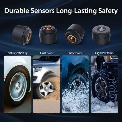 Durable sensors for TM7 Wireless Tire Pressure Monitoring System With 4 External Sensors And 6 Alarm Modes Colorful Display