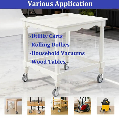 White table with "Various Application" banner and small images showing Two Inch Wet Dry Vacuum Replacement Casters Set Of Four.