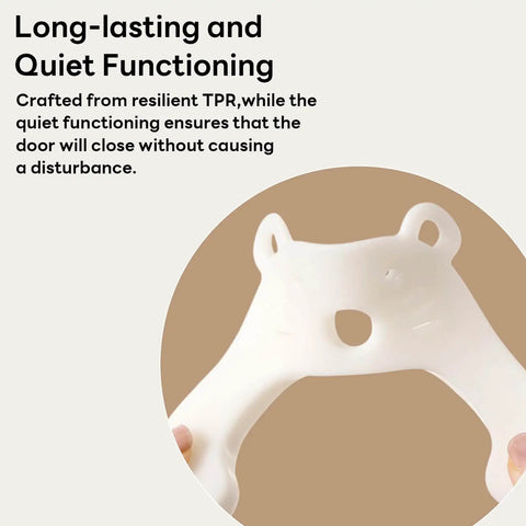 Versatile 2 in 1 door stop that acts as a wedge and pinch guard, soft TPR material, shown held in hands, child-friendly design.