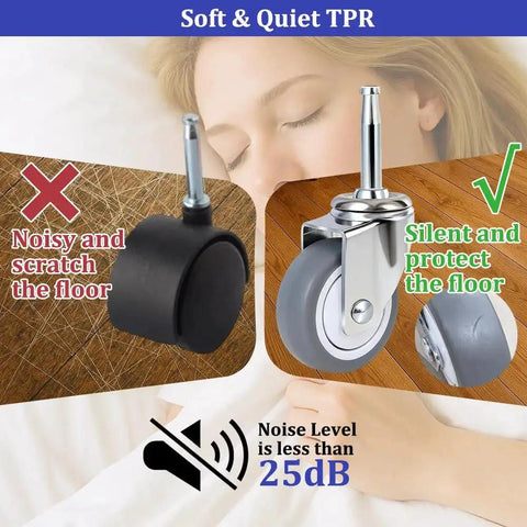 Comparison of noisy caster and silent Two Inch Wet Dry Vacuum Replacement Casters Set Of Four With Five Sixteenth Inch By One And One Half Inch Stem TPR Rubber Swivel Castors