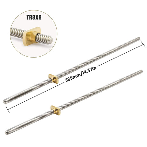 ✝️ 2pc tr8x8 365mm leads screw with t8 brass nut, 3d printer upgrade parts compatible with ender 3 v2/ender 3 v2 neo