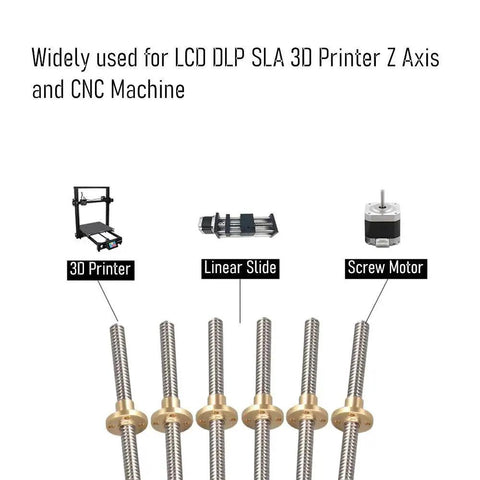 TR8x8 Lead Screw 400mm with T8 Nut Two Piece Kit for Z Axis CNC and 3D Printer in SUS304 stainless steel, screws and components displayed