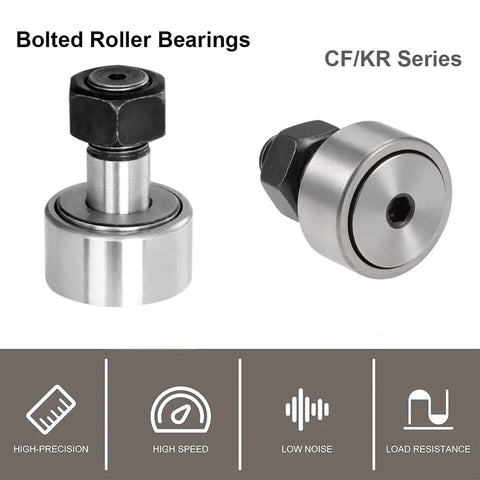 Bolted roller bearings, CF/KR series, high load cam follower track roller bearing set, M8 threaded stud, sealed needle roller, metal body