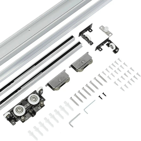Components of Trackless Sliding Door Hardware Kit 48 Inch Hidden Barn Door System for Interior Wooden Doors