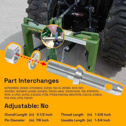 Beefed Up Heavy Duty Six Pack Cat 1 Draw Pin Hitch Accessories For Tractors Five And A Half Inch Universal Forged Lift Arm Pins