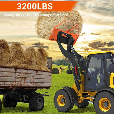 Heavy Duty 46 Inch Pallet Fork Attachment For Tractor Loader And Skid Steer Universal Quick Attach With 2600 Lb Per Fork Load Capacity For Farm Warehouse And Material Handling lifting hay bale