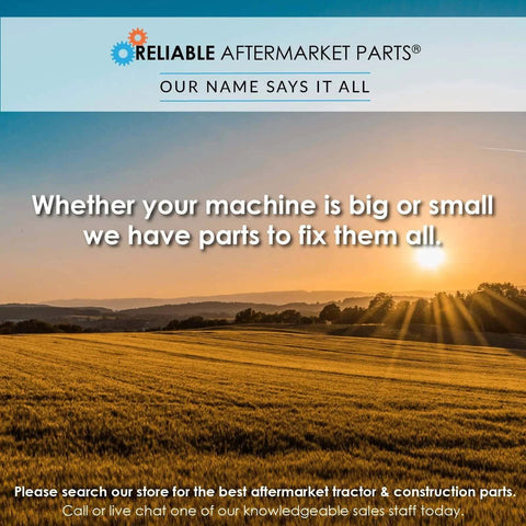 Scenic field with sunset and Reliable Aftermarket Parts logo, text 'Whether your machine is big or small, we have parts to fix them all'.