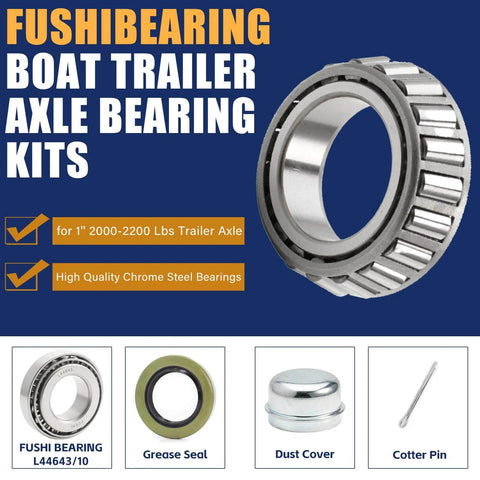 2 Set Fits for 1'' Axles Trailer Wheel Hub Bearings Kit, L44643/L44610,1.000" ID, 1.980" OD, 0.580" Width, 12192TB Seal, Dust Cover