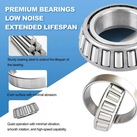 Detailed view of a trailer axle bearing showing premium bearings with low noise and extended lifespan for 3500 lb trailer axles.