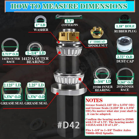 Beefed Up 4 Sets Trailer Axle Hub Bearings Kit For 7000 Lbs Trailer D42 Tapered Spindle With 21333TB And 22333TB Grease Seals