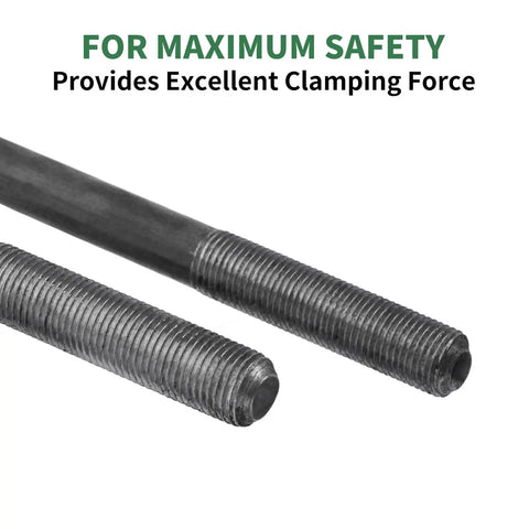 Close-up view of threads on durable rust resistant U bolt kit for 2000 lb trailer axles fits 1-3/4 inch round axles.