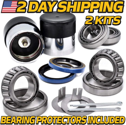 Beefed-Up Heavy Duty Trailer Bearing Kit For 1-1/16 Inch Axles Rebuilds 2 Wheels With L44649 L44610 Bearings, Double Lip Seals, Bearing Protectors Included