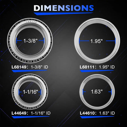 Trailer Bearing Kit For 3500 Pounds Axles 1-1/16 To 1-3/8 Inch Spindle 84 dimensions illustration with L68149 and L44649 bearings