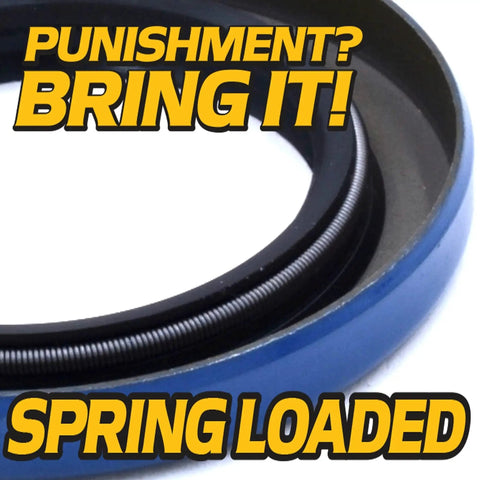 Close-up of a blue and black heavy-duty double lip seal for Beefed-Up Heavy Duty Trailer Bearing Kit For 1-1/16 Inch Axles.