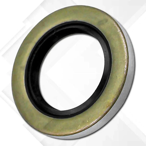 Close-up of a metal and rubber seal from Trailer Bearing Kit For 2000 Lbs Axle L44649 L44610 Includes 1.98 Inch Grease Cap