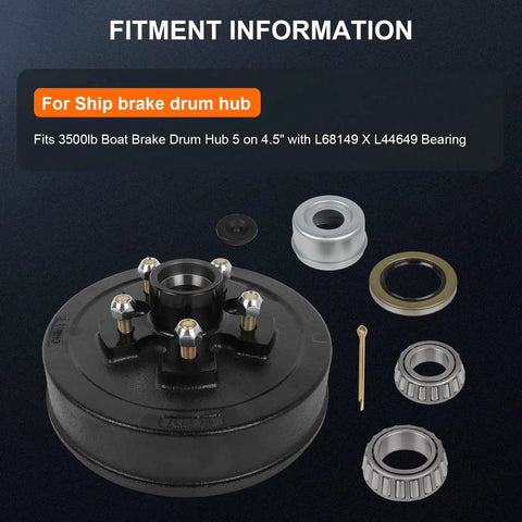 Durable Trailer Brake Drum Kit With Hub And Bearing Set For 3500 Lb Axles, showing components for reliable braking