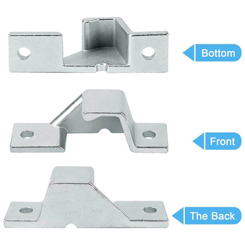 Trailer Door Latch Keeper And Cam Bar Lock Replacement For Cargo And Dump Trailers With Double Doors Top Left Or Bottom Right Mounting Side Door Latch Compatible Model 383200 PLR158, metal cam bar lock keeper shown from front, side, and back view