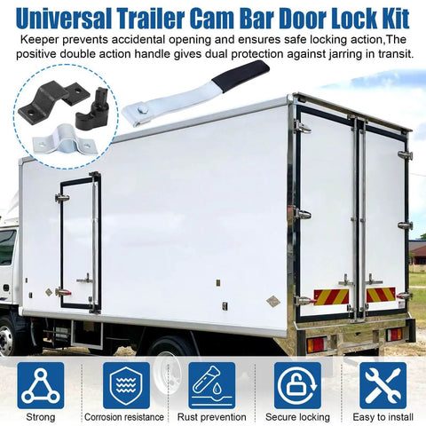 Cam Lock Door Assembly Kit For Dump Trailers And Trucks, black coated rust-resistant finish, displayed on a trailer