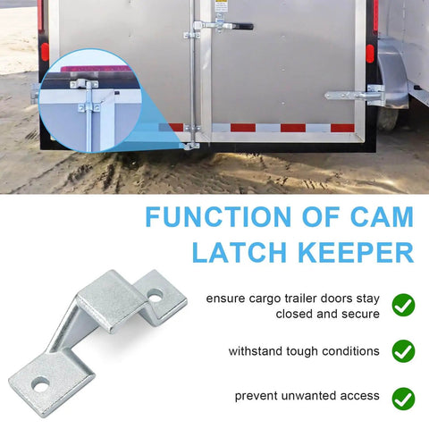Trailer Door Latch Keeper And Cam Bar Lock Replacement For Cargo And Dump Trailers With Double Doors Top Left Or Bottom Right Mounting Side Door Latch Compatible Model 383200 PLR158 showcasing installation and function