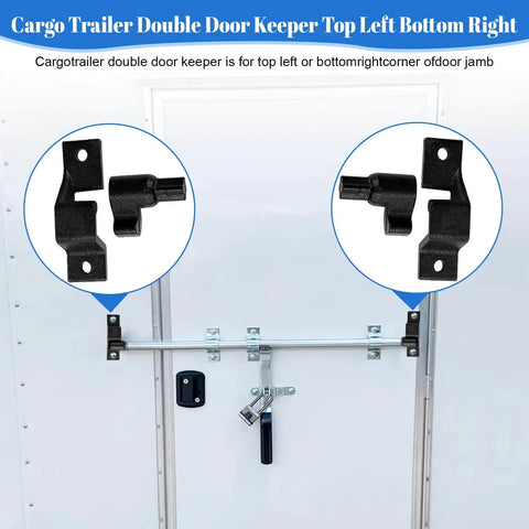 Trailer Cam Lock Assembly For Cargo Trailer Double Door Keeper Kit Replace Cam Rod Rear And Side Door Retainers on a white door