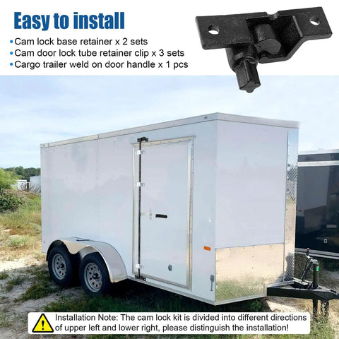 Cam Lock Door Assembly Kit For Dump Trailers And Trucks installed on a white trailer, showing cam lock base retainer and door clip.