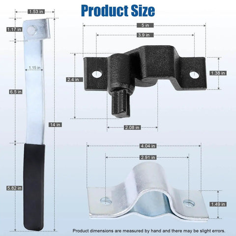 Cam Lock Door Assembly Kit For Dump Trailers And Trucks, Black Coated Rust-Resistant Finish, Heavy Duty Steel Construction with dimensions