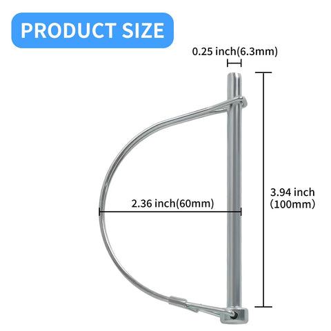 Heavy Duty Trailer Coupler Pin One Quarter Inch By Four Inch, Two Pack, Premium Zinc Plated High Carbon Steel Hitch Pin size diagram