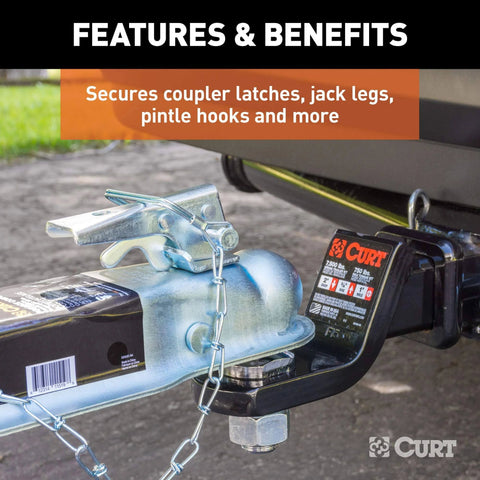 Trailer Coupler Pin With Twelve Inch Chain Five Sixteenth Inch Diameter Three Inch Length Clear Zinc Plated Steel Safety Pin For Trailer Hitches Versatile Pin For Couplers Jacks Pintle Hooks And More securing a trailer hitch