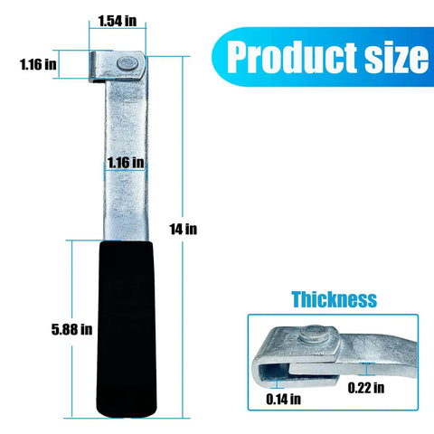 Enclosed Trailer Door Handle With Rubber Grip Weld-On Replacement For Cam Bar Lock Assembly, Reversible Dual Action Latch, dimensions shown