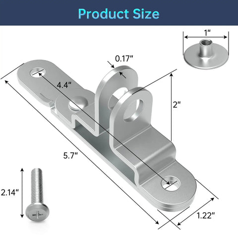 Cargo Trailer Door Hasp Keeper Bar Lock Handle For Enclosed Car Hauler Ramp Gates Cam Latch Lock With Screws Nut Weatherproof Rust Resistant Heavy Duty Steel Construction, showing detailed sizes and galvanized screws.