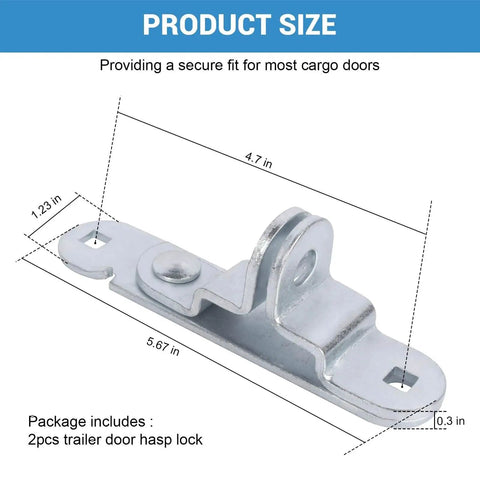Durable door latch keeper for enclosed trailers, fits standard padlocks and race bar locks; 5.67-inch galvanized hasp.