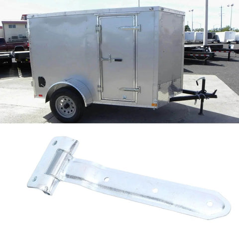 12 Inch Trailer Door Strap Hinge With Offset Bent Design For Side Doors On Enclosed Cargo Trailers next to a cargo trailer