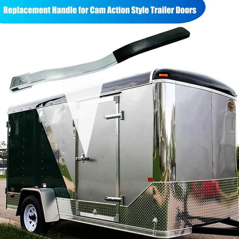 Enclosed Trailer Door Handle With Rubber Grip Weld-On Replacement For Cam Bar Lock Assembly, shown on trailer