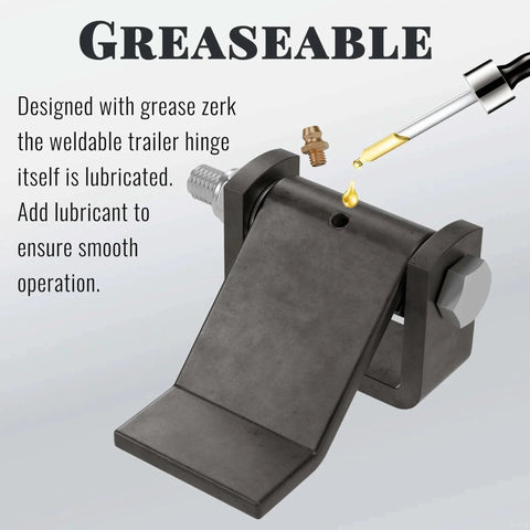 Heavy Duty Trailer Hinges With Grease Zerk For Dump Truck Gates And BBQ Smokers 4 Pack Pig Iron Construction showing grease application