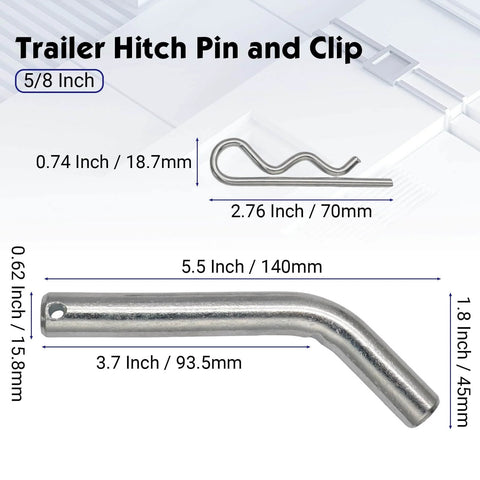 4 Pack Five Eighths Inch Trailer Hitch Pins With Safety Clips, Heavy Duty Alloy Steel Tow Hitch Pin For Two Inch Or Two And A Half Inch Receivers, Built To Last And Ready To Tow, Durable Locking Pin For Trailers, Trucks, Campers And Tow Vehicles dimensions