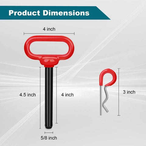 5/8 Inch Trailer Tow Hitch Pin Clip Kit With 4 R Clips, Rubber Coated Handle For Easy Grip, 4-1/2 Inch Length, Product Dimensions