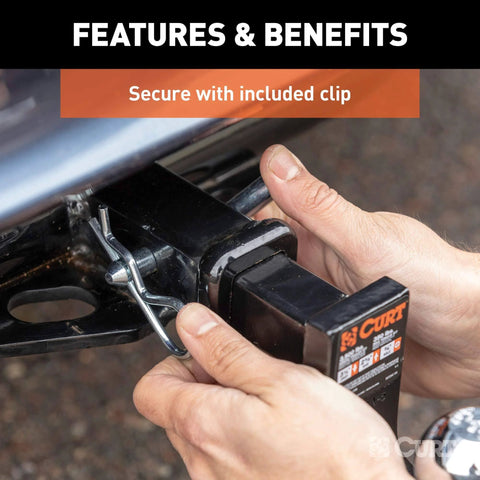 Installing Trailer Hitch Pin And Clip Half Inch Diameter Fits One And A Quarter Inch Receivers With Clear Zinc Finish Easy Grip 105 Degree Bend For Class One And Class Two Trailer Hitches on receiver
