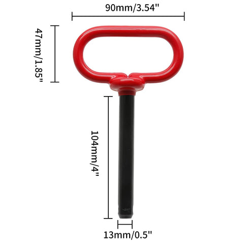2 Pack Heavy Duty One Half Inch by Four Inch Trailer Hitch Pin with Red Handle, Steel Construction, Quick Securing Gate Pin