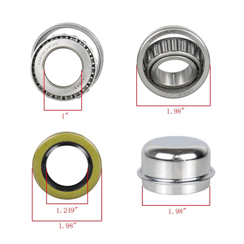 2 Set Fits 1" 2000 Lbs Axles Trailer Wheel Hub Bearings Kit,L44643 L44610 Bearings,12192TB Seal OD 1.980''，Dust Cover