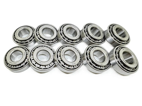 Ten-pack of Premium Trailer Hub Wheel Bearing Set LM11949 LM11910 with 0.75 inch inner and 1.781 inch outer diameter.
