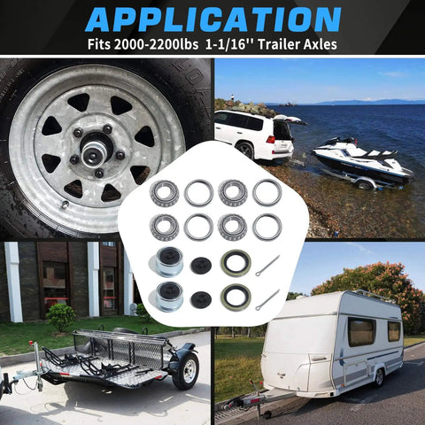 Trailer Hub Bearings Kit For One And One Sixteenth Inch Straight Axles 2000 To 2200 Lbs EZ Lube Spindle components displayed